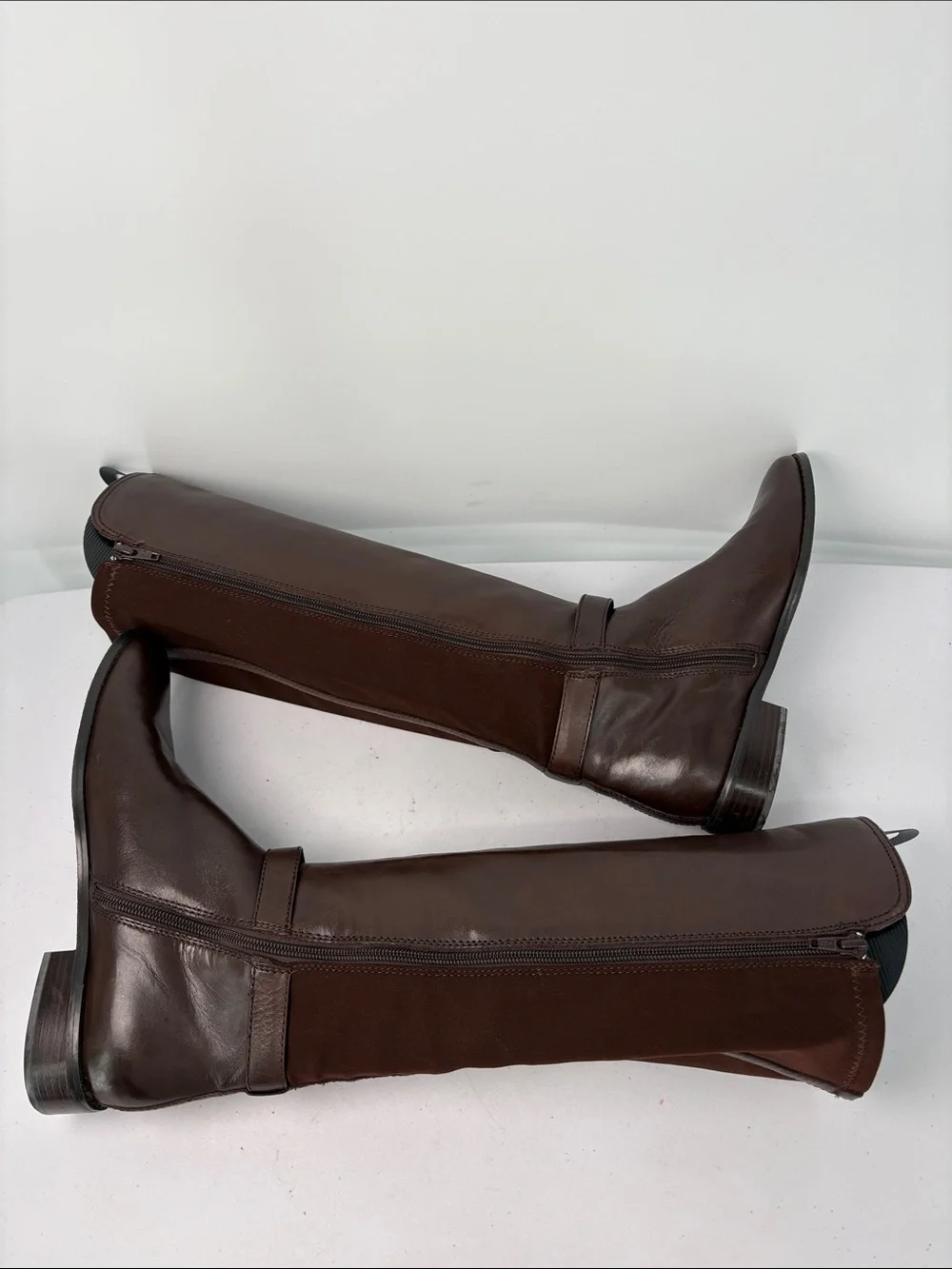 🧠 Anne Klein leather Brown to-the-Knee Riding Boots with back elastic panel
